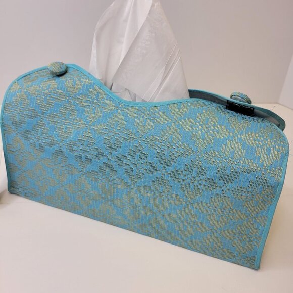 Blue and Gold Songket Tissue Box Holder - Picture 3 of 11
